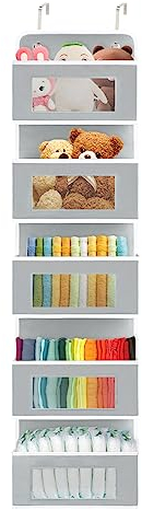 OSTWOLKE Hängeorganizer, tür Wand Organizer Hängeaufbewahrung, Hängeaufbewahrung 5 Großen Taschen mit Fenster, Faltbares Hängeregal mit 2 Haken, Multifunktionale Hängeregal für Kinderzimmer Grau