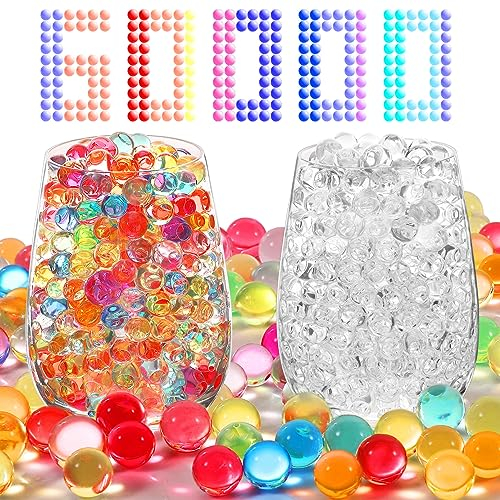 Kinmsito Wasserperlen 60000 Stücke,Wasserperlen für Pflanzen,WasserPerlen Bunte Durchsichtig,Wiederverwendbare Water Beads,Wasserkugeln für Pflanzen und Blumen Vase Füllstoff und Deko