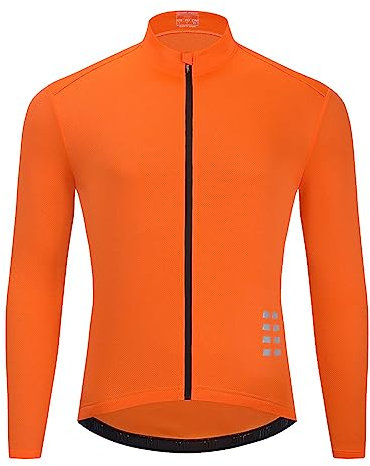 Men's Basic Cycling Jerseys Long Sleeves Quick Dry Mountain Bike Bicycle Shirt for Men with Back Pockets, Orange, XXL