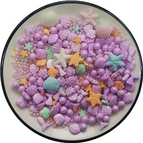Essbare Violett Ozean-Meerjungfrau-Süßigkeits-Streusel Seestern-Dessert streusel Shell-Kuchen-Cupcake-Topper Perlen-Plätzchen-Dekorationen Süße Zucker streusel zum Dekorieren von Kuchen