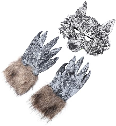 Toyvian Werwolf KostüM Set, Wolfshandschuhe Herren Kostüme Werwolf Handschuhe Ballhandschuhe Teufelsmaske FüR Maskerade Cosplay Karneval MäNner KostüMe Und Partys Accessoire