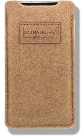 CATHAstories Breite Hülle für iPhone 15 Pro / 15, 14 Pro / 14, 13 Pro / 13, 12 Pro / 12 MIT Apple Case. Tasche, Handyhülle aus nachhaltigem Filz – Made in Germany - Farbe Sand