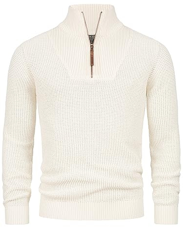 Indicode Herren INYassip Strickpullover mit Stehkragen und Reißverschluss | Klassischer Pullover für elegante und legere Outfits, Strickpullover, Herrenpullover, Freizeitpullover, Troyer für Männer
