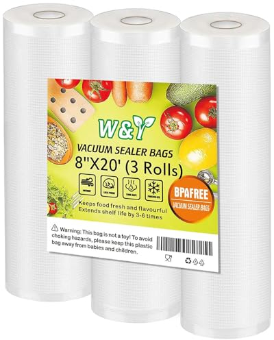 Vacuum Sealer Bags - 8 x 20' (3 Rolls) - Commercial Grade Sous Vide & Food Saver Rolls, Reusable & Resizable, Puncture Protected, Ideal for Cooking & Freezer Storage