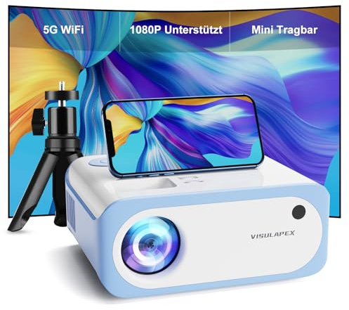 Mini Projecteur Portable avec Trépied, VISULAPEX V3 5G WiFi Vidéoprojecteur 9000LM, 1080P Full HD Supportée, Rétroprojecteur pour Home Cinéma, Compatible avec Smartphone HDMI USB Firestick