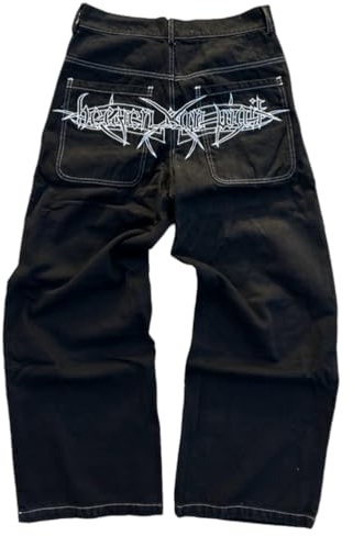 ORANDESIGNE Jeans Y2K Homme Taille Basse Printed Pants Pantalon Unisexe Pantalon Cargo Décontracté Imprimé Hippie Streetwear