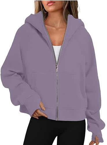 Pullover Damen Einfarbig Langärmliges Strand Pullover Weich Cool Frühling Hooded Mit Tasche Mantel Damene Tunika Polyester Lockere Lila
