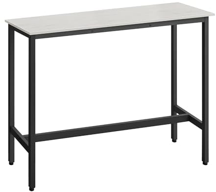 VASAGLE Bartisch, Küchentisch, Küchentresen, rechteckiger Stehtisch, Metallgestell, 40 x 120 x 90 cm, einfacher Aufbau, schmal, Industrie-Design, vintageweiß-tintenschwarz LBT010B73