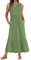 AUSELILY Maxi Dresses for Women Sleeveless Ladies Summer Dresses Round Neck Beach Cover-ups Sundress Casual Tiered Long Dress with Pockets Olive Green XXL