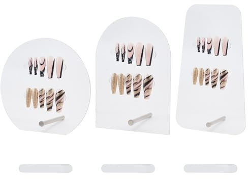 GOMAKERER 3 Pcs 3 Styles Nail Display Boards, Transparent Acrylic Nail Art Display Board, Half Round Rectangle Nail Display Board with 20 Pcs Nail Art Practice Holders for Nail Practice