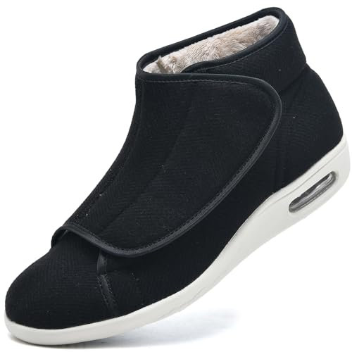 AZMAHT Scarpe Comode Anziani Scarpe Uomo Pianta Larga Scarponcini da Uomo Invernali Caldo Peluche Sneaker Infilare Uomo Pantofole da Uomo con Supporto per Arco Plantare,Black Plush,39 EU