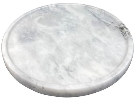 Vassoio rotondo in marmo naturale, vassoio decorativo per bancone, gioielli, comò, bagno, cucina, diametro 30 x 2 cm (bianco)