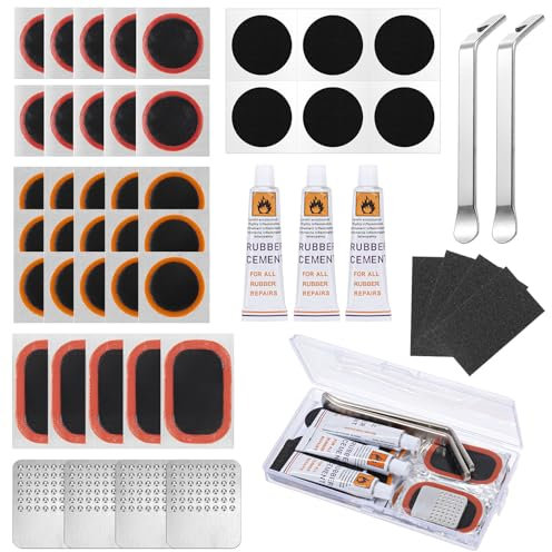 Bczhieulw 50 PCS Set,kit crevaison Velo,kit Reparation Velo,rustine Velo,rustine Chambre a AI,Colle rustine,adapté pour Les vélos, Le Caoutchouc Gonflable, etc