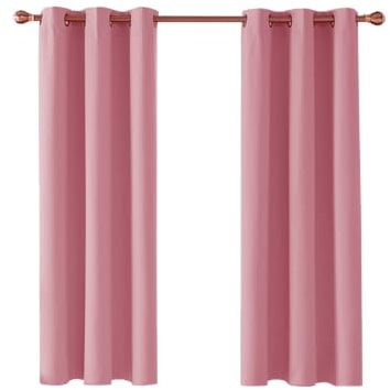 Ev Dekor® EVCRTN01 Thermal Blackout Curtains for Bedroom, Offices, Hotels Windows 46(116cm) Wide X 54(137cm) Long, Pink - 2 Panels with Tie Backs