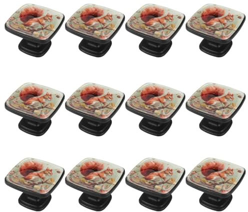 VTGHDEEQ 12-Pc,Square Kitchen Cabinet Knobs Handles,Knobs for Dresser Drawers,Cabinet Door Knobs,Animal Jungle Leaf