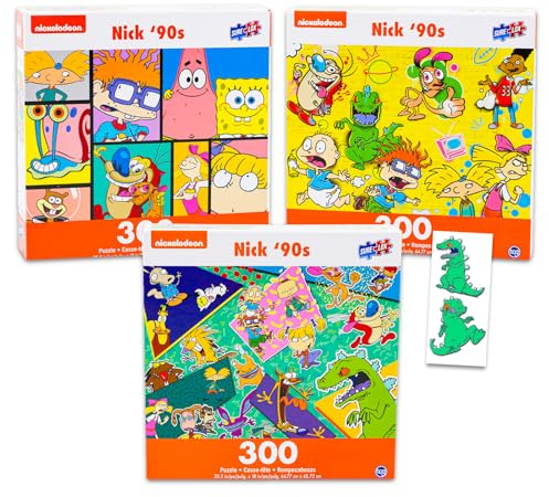 Nickelodeon Puzzles für Kinder – 90er Jahre Nick Puzzle-Bundle mit 3 Nick 90er Puzzles je 300 Teilen und Retro-Nickelodeon Aufklebern | Nickelodeon Activities