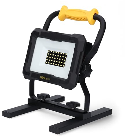 LED's work LED Akku Baustrahler 20W – 2000 Lumen kaltweiß – kompatibel mit 18V Bosch Professional, Makita, Metabo (CAS), Einhell – dimmbare Baustellenlampe & mobile Arbeitsleuchte