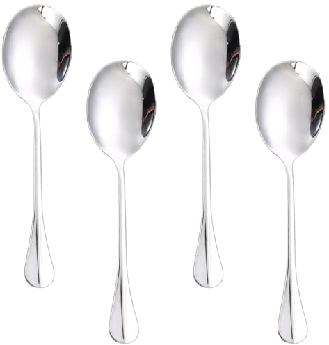 4 Pcs Stainless Steel Large Buffet Serving Spoons Stainless Steel Serving Spoon Silver Serving Spoons with Long Handle for Kitchen Restaurant Banquet （Round Head