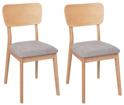 Beliani Esszimmerstuhl 2er Set Holz Hellbraun mit Sitzpolster hellgrau Minier