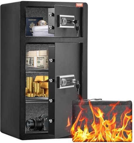 VEVOR Cassaforte a Doppia Anta da 203,8 L con Serratura a Chiave e Password, Cassaforte con Borsa Ignifuga, Portachiavi, Luce LED, 2 Divisori Regolabili Rimovibili per Denaro documenti Gioielli Nero