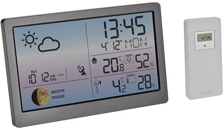 TFA Dostmann stazione meteo digitale con sensore esterno e display a colori LUNA Sky, 35.1169, misuratore di temperatura e umidità, fasi lunari, allarme temperatura esterna, grigio
