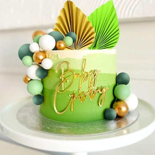 Green Ball Cake Topper Golden Balls for Cake Decorating | Balls Cake Decorations for Birthday Wedding Bridal Shower Baby Shower