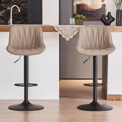 YOUTASTE Barhocker 2er Set Barstuhl Höhenverstellbar, Drehbar mit PU-Leder, Tresenhocker mit Rückenlehne und Fußstütze Sitzhöhe 57cm - 82cm für Küche, Theke, Bar, Khaki