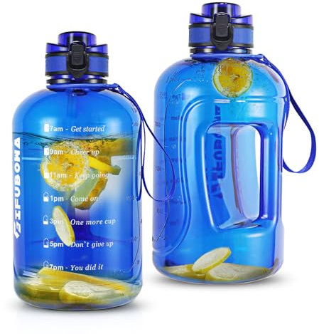 GIFUBOWA Große Wasserflasche mit Strohhalm und Zeitmarkierung, 3 l, Sport-Trinkziele, riesige Flaschen, 3 Liter mit Griff, auslaufsicher, 3 Liter Krug, BPA-frei, für Fitness, Fitnessstudio, Yoga und