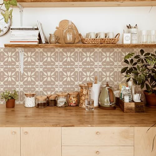 Piastrelle Adesive Cucina 20x20 Beige Marrone Piastrelle Adesive Bagno Pavimento Adesivo Paraschizzi Cucina Adesivo Piastrelle Ceramica Carta Adesiva per Mobili Vintage(10 pezzi)