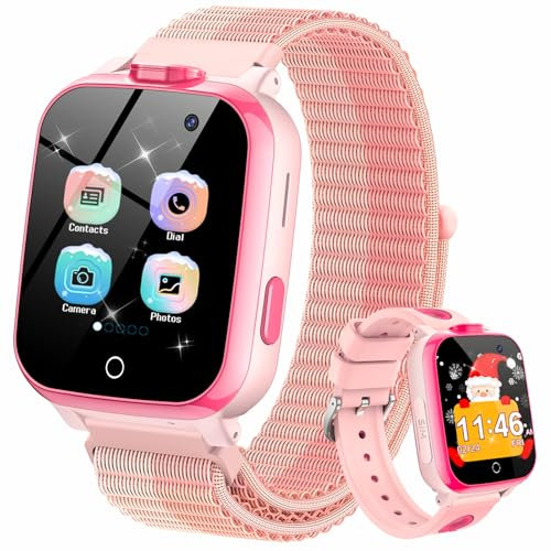 SWGOTA Reloj Inteligente para Niños con 30 Juegos, 13 Recordatorios de Hábitos, SOS, Aprendizaje de Palabras, Audiolibros, Modo Escuela Niños y Niñas (Rosa)