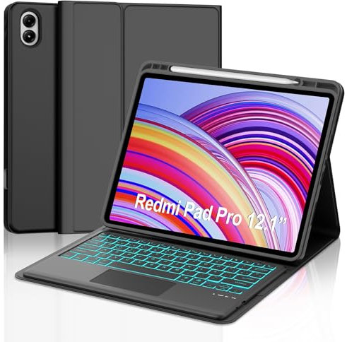 FOGARI Teclado con Touchpad para Redmi Pad Pro 12.1 2024/Poco Pad 12.1, Funda para Redmi Pad Pro 12.1 con Español Ñ Teclado Retroiluminado Desmontable con Trackpad para Xiaomi Redmi Pad Pro, Negro