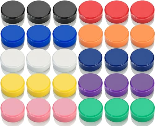 DARUITE Fridge Magnets, Whiteboard Magnets, Round, 30 Pack, 10 Colours | Strong Small Magnetic Dots for Crafts, Photos, Memos, Lockers, and More, Ideal for Notice Boards, School and Office