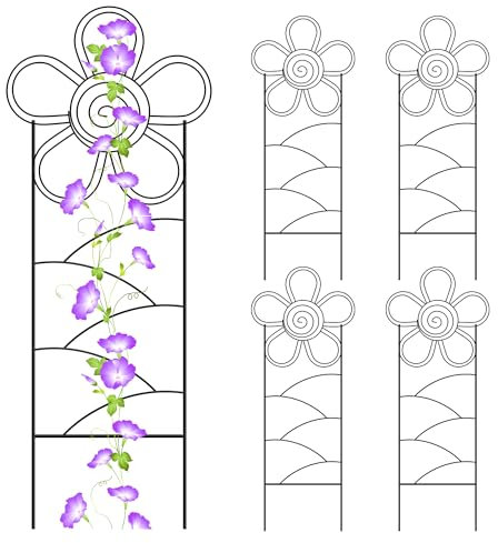 ARIFARO 142cm Metall-Gartenspalier für Kletterpflanzen, 4er-Pack, Robuste Garten Pflanzen Rankgitter für Innen/Außen für Topfpflanzen, Zimmerpflanzen, Kletterpflanzen (Florale Form)