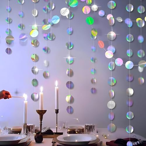 79 Ft Runde Papier Girlande Bunt, 6 Stück 4m Glitzer Runde Kreis Banner, Hängende Iridescent Runde Garland, für Geburtstage Silvester Karneval Jubiläen Hochzeiten Dekoration Partydeko