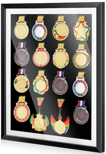 Silipull Vitrine für 16 Medaillen, 52 x 42 cm, große Marathon-Medaillenanzeige, 3D-Medaillen-Display, Schattenbox für Läufer, Marathon, Triathlon, Fußball, Gymnastik, alle Sport-Medaillen
