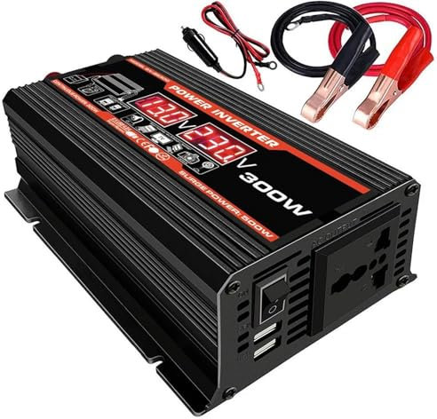 ZSGHJA Convertisseur Onduleur Solaire De Voiture 300 W 12 V À 220 V Convertisseur 110 V CC À CA 12 V 220 V, Transformateur pour Batterie Extérieure onduleur de Voiture(Black DC12V-AC220V)