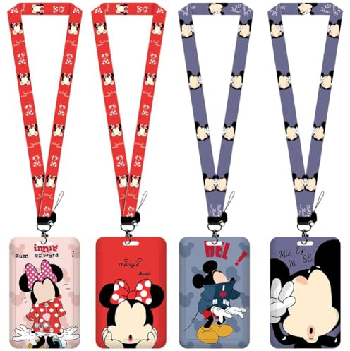4pcs Anime Lanyard mit Kartenhaltern, Karikatur Schlüsselband, Anime Lanyard mit Kartenhaltern,für Schule, Bürobedarf, Schlüssel, ID Karte