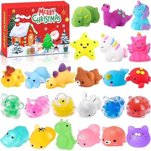 Chennyfun Mochi Squishies Adventskalender 2025 für Kinder, 24 Tage Countdown Adventskalender, Mochi Mini Squeeze Spielzeug, Mini Squishy Kawaii Set für Jungen, Mädchen, Kinder, Teenager, Männer