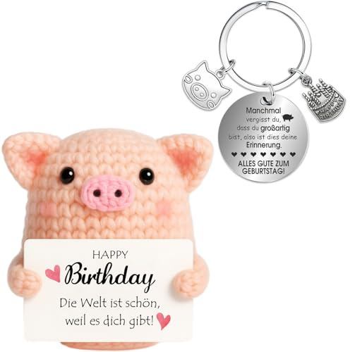Farbeele Glücksschweinchen und Glücksbringer-Schlüsselanhänger, Pocket Hug Positive Figur, Geburtstagsgeschenk für Frauen Männer, Geschenk zum Geburtstag, Mutmacher Geschenk