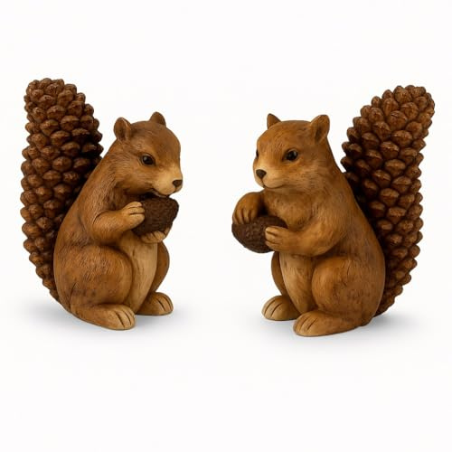 2er Set Eichhörnchen mit Nuss Dekofigur Herbst, ca. 18 - 18,5 cm hoch