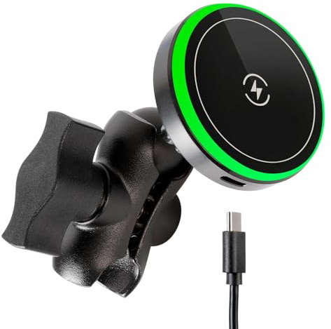 Magnetic Wireless Charging Phone Holder Base for RAM Mounts, 1 (25mm) Ball Mount with Short Aluminum Arm, Compatible with Magsafe iPhone 17/16/15/14/13/12 Series