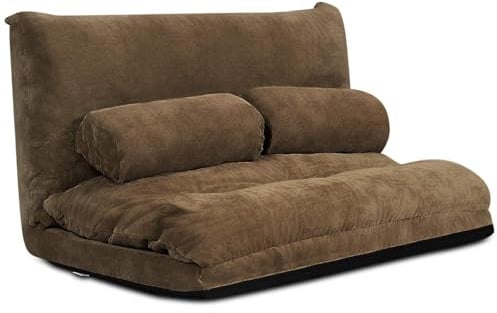 FANTASK Bodensofa klappbar, 6-stufig einstellbares Schlafsofa mit Rückenlehne, Boden Schlafsessel mit 2 Kissen, Klappsofa gepolstert für Schlafzimmer Wohnzimmer (Braun)