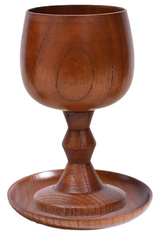VELAJA Set Calice en Bois avec Soucoupe, 100ml Verre à Vin Rouge en Bois Massif & Plateau, Style Vintage, Verres à Vin pour la Maison, Fêtes, Restauration et Cadeau