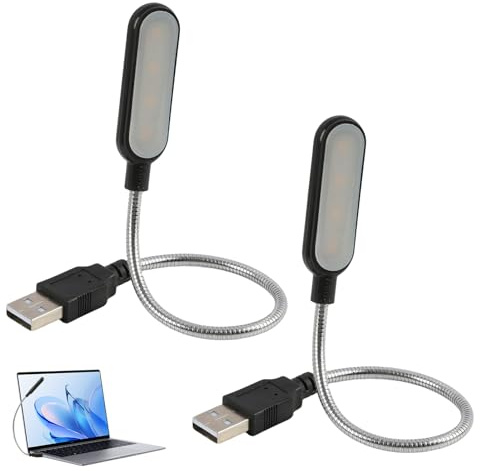 2 Pcs USB Reading Lamp, Laptop USB Reading Light Clip On Keyboard Flexible Gooseneck LED 180 Degree Adjustable Angle Portable Powered Night Travel Study Work Camping Bedside Reading Warm White Black