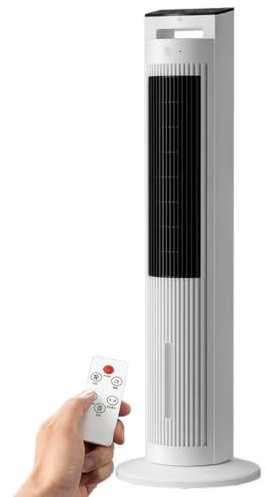 Lpoxuru Aire Acondicionado portátil 4 en 1 – Modelo silencioso:Ventilador de Torre,con Mando a Distancia, depósito de Agua de 3,5 litros, 60 vatios, Temporizador de 12 Horas, Color Blanco