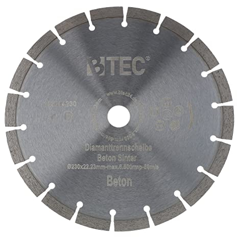 BTEC Diamanttrennscheibe Sinter für Beton Mauerwerk Ziegel Pflastersteine uvm. mit Bohrung 22,22mm für Winkleschleifer Ø 230 mm
