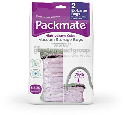 Packmate - 2 Extra Large 90 x 60 x 30cm Cube Vacuum Storage Bags - Ideal for Storing Duvets, Pillows, Blankets, Clothing, Towels and Much More