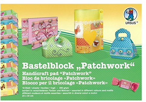 Ursus 13480099 - Bastelblock Patchwork, ca. 24 x 34 cm, 16 Blatt, in verschiedenen Farben und Motiven, 300 g/qm, beidseitig bedruckt, ideale Grundlage zum Basteln von festlichen Dekorationen