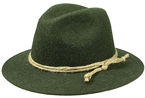 Lipodo Tiroler Berghut Damen/Herren - Trachtenhut auf Wollfilz mit Kordel - Wanderhut Made In Italy - Hut Herbst/Winter - Travellerhut Oliv L (57-58 cm)