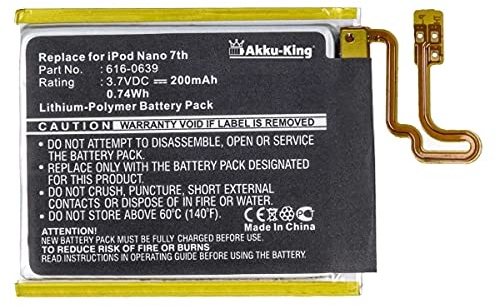 Akku-King Akku kompatibel mit Apple 616-0639 616-0640 - 200mAh - für iPod Nano 7. Generation LiPolymer